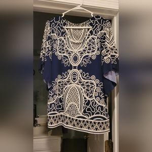 JM Collection butterfly top blue/ white XL